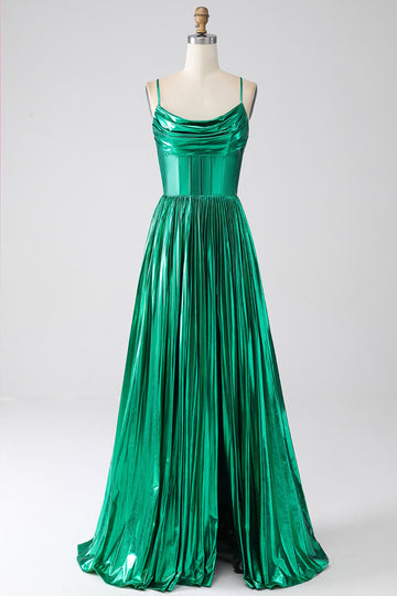 A-line Abito da ballo corsetto verde scuro con fessura